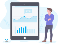 Man looking at report in a tablet